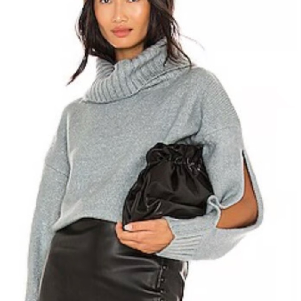 Kendall & Kylie Sage Gray Green Cowl Neck Slit Sleeve Sweater
